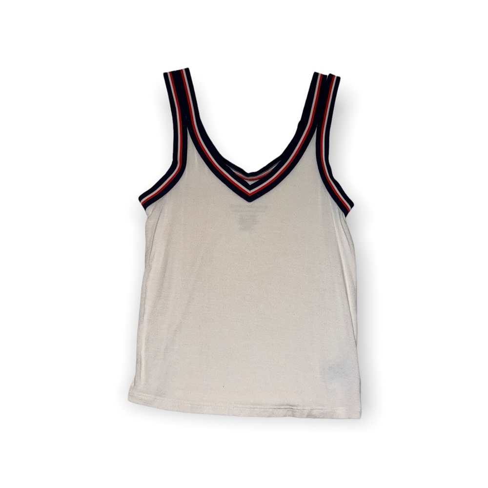 American Eagle White Tank Top w/ Striped Straps, Size XS